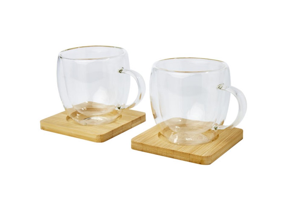 Set di 2 tazze in vetro a doppia parete da 250 ml con sottobicchiere in bambù Manti 