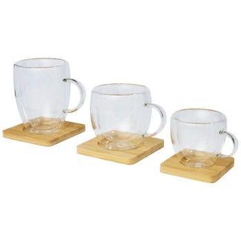 Set di 2 tazze in vetro a doppia parete da 350 ml con sottobicchiere in bambù Manti 
