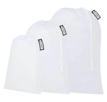 Set di 3 sacchetti per frutta e verdura in poliestere riciclato.