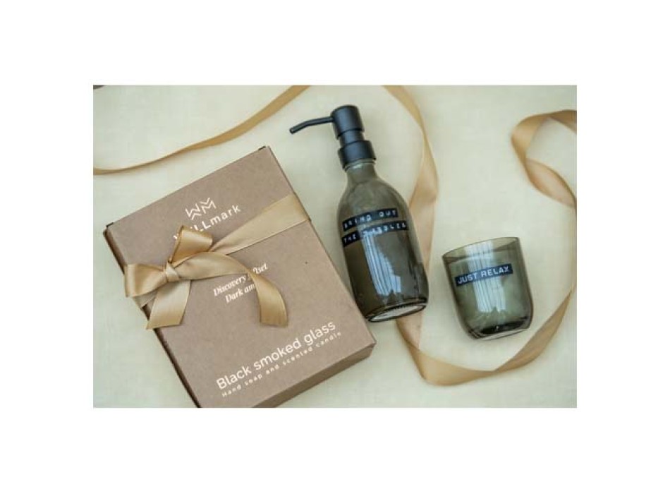 Set di dispenser di sapone per le mani da 200 ml e candela profumata da 150 g con fragranza ambra scura Wellmark Discovery