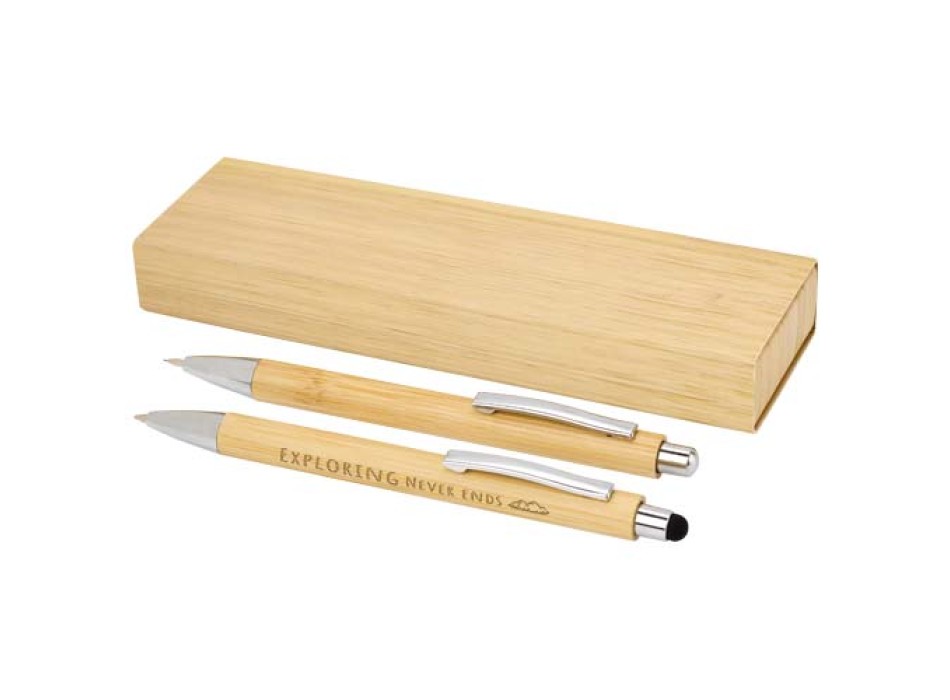 Set di penna a sfera e portamina in bambù Oblys (inchiostro nero)