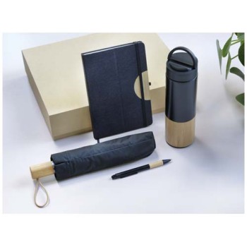 Set regalo con blocco note formato A5 con copertina rigida e penna a sfera Carmen (inchiostro nero)