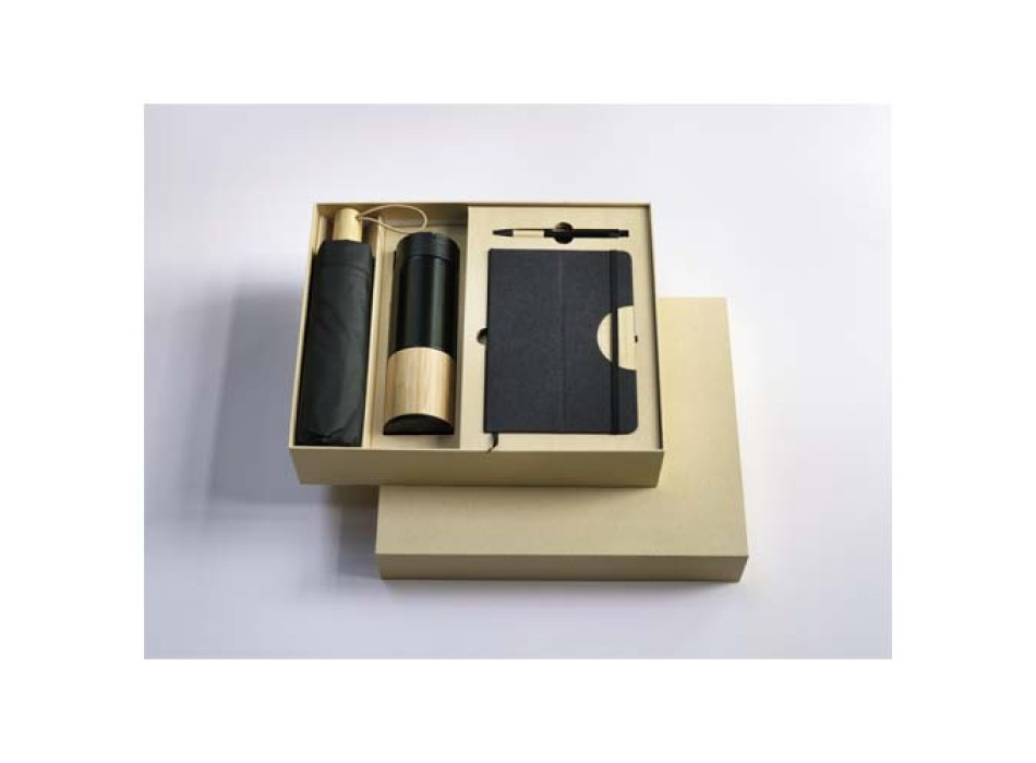 Set regalo con blocco note formato A5 con copertina rigida e penna a sfera Carmen (inchiostro nero)