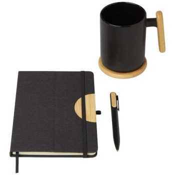 Set regalo con blocco note formato A5 con copertina rigida e penna a sfera Laura (inchiostro nero)