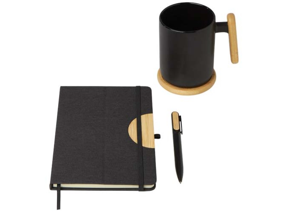 Set regalo con blocco note formato A5 con copertina rigida e penna a sfera Laura (inchiostro nero)