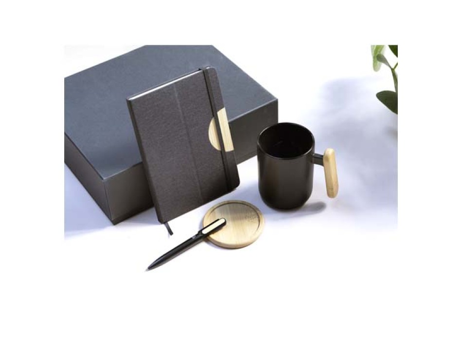 Set regalo con blocco note formato A5 con copertina rigida e penna a sfera Laura (inchiostro nero)
