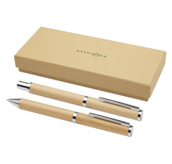 Set regalo con penna a sfera e penna roller in alluminio riciclato Apolys (inchiostro nero)