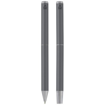 Set regalo con penna a sfera e penna roller in alluminio riciclato Lucetto (inchiostro nero)
