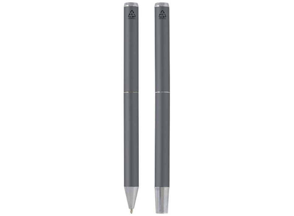 Set regalo con penna a sfera e penna roller in alluminio riciclato Lucetto (inchiostro nero)