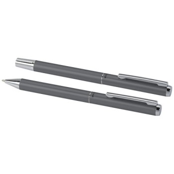 Set regalo con penna a sfera e penna roller in alluminio riciclato Lucetto (inchiostro nero)