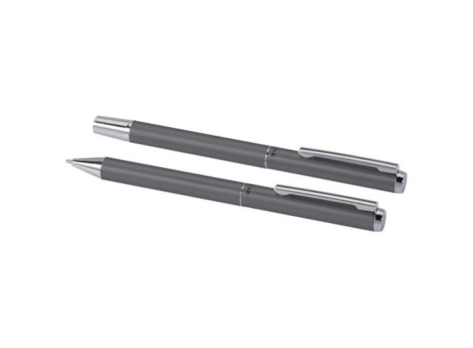 Set regalo con penna a sfera e penna roller in alluminio riciclato Lucetto (inchiostro nero)