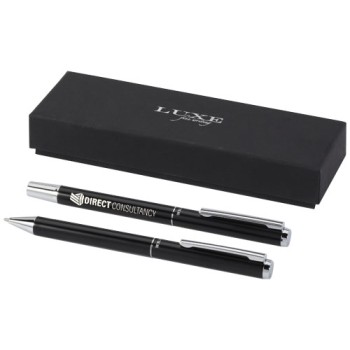 Set regalo con penna a sfera e penna roller in alluminio riciclato Lucetto (inchiostro nero)