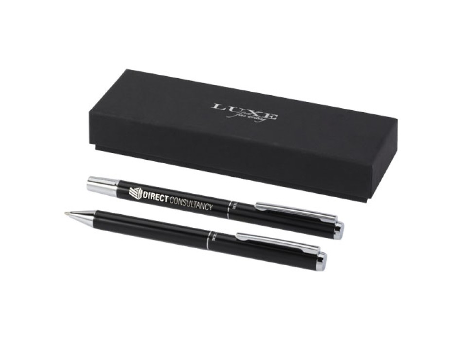 Set regalo con penna a sfera e penna roller in alluminio riciclato Lucetto (inchiostro nero)