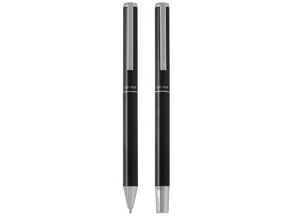 Set regalo con penna a sfera e penna roller in alluminio riciclato Lucetto (inchiostro nero)