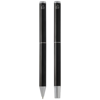 Set regalo con penna a sfera e penna roller in alluminio riciclato Lucetto (inchiostro nero)