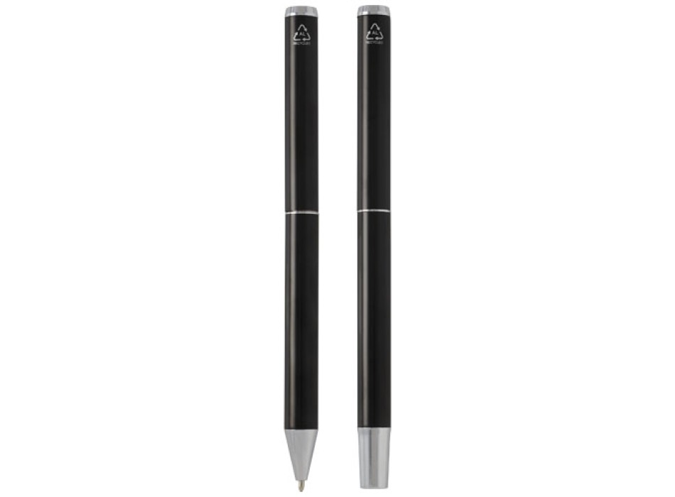 Set regalo con penna a sfera e penna roller in alluminio riciclato Lucetto (inchiostro nero)