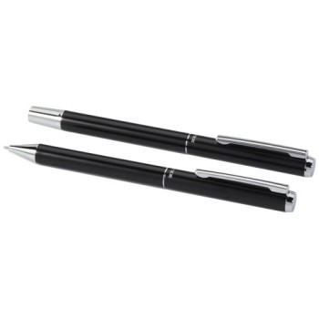 Set regalo con penna a sfera e penna roller in alluminio riciclato Lucetto (inchiostro nero)