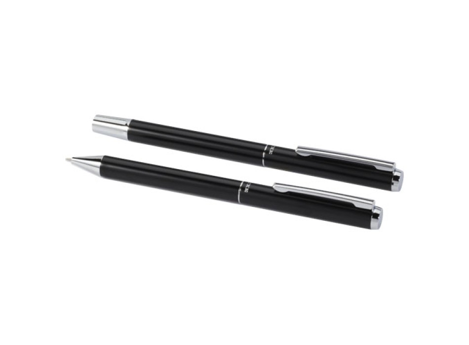Set regalo con penna a sfera e penna roller in alluminio riciclato Lucetto (inchiostro nero)