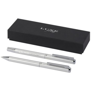 Set regalo con penna a sfera e penna roller in alluminio riciclato Lucetto (inchiostro nero)