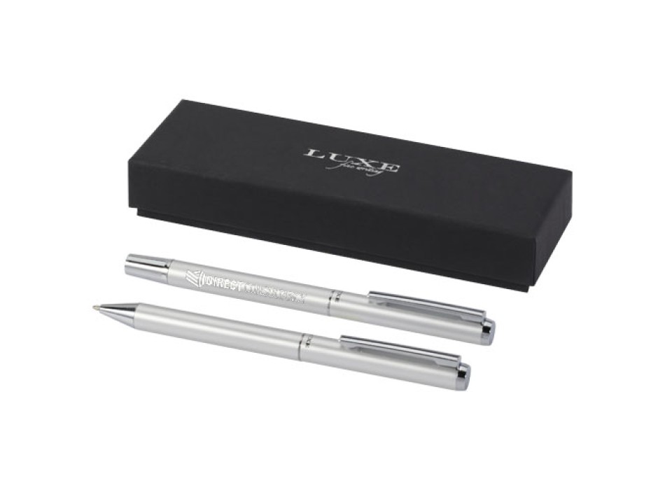 Set regalo con penna a sfera e penna roller in alluminio riciclato Lucetto (inchiostro nero)