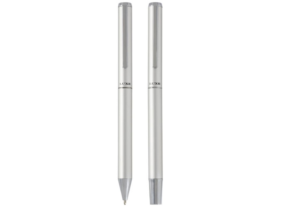 Set regalo con penna a sfera e penna roller in alluminio riciclato Lucetto (inchiostro nero)