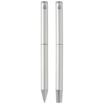 Set regalo con penna a sfera e penna roller in alluminio riciclato Lucetto (inchiostro nero)