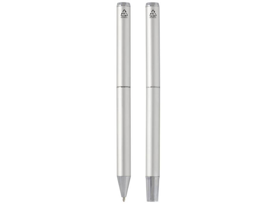 Set regalo con penna a sfera e penna roller in alluminio riciclato Lucetto (inchiostro nero)