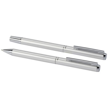 Set regalo con penna a sfera e penna roller in alluminio riciclato Lucetto (inchiostro nero)