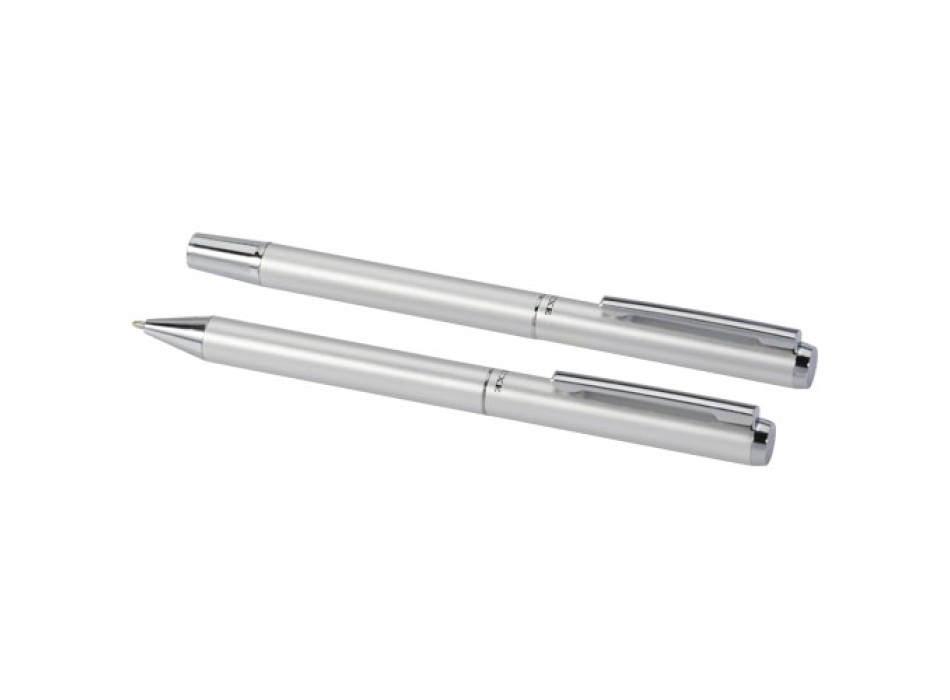 Set regalo con penna a sfera e penna roller in alluminio riciclato Lucetto (inchiostro nero)