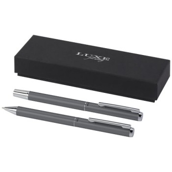 Set regalo con penna a sfera e penna roller in alluminio riciclato Lucetto (inchiostro nero)