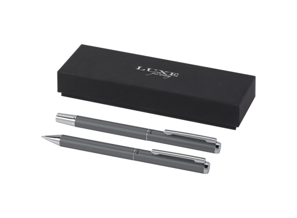 Set regalo con penna a sfera e penna roller in alluminio riciclato Lucetto (inchiostro nero)