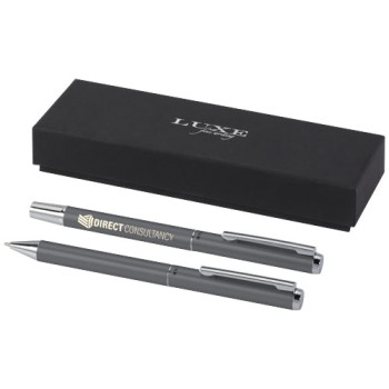 Set regalo con penna a sfera e penna roller in alluminio riciclato Lucetto (inchiostro nero)