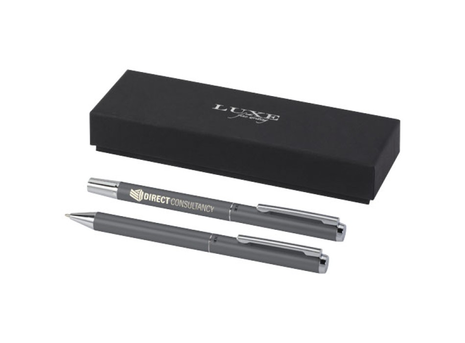 Set regalo con penna a sfera e penna roller in alluminio riciclato Lucetto (inchiostro nero)