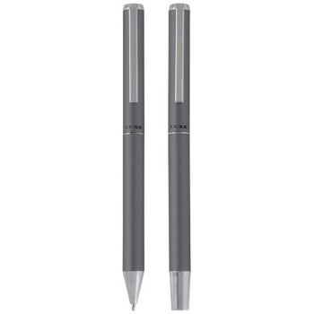 Set regalo con penna a sfera e penna roller in alluminio riciclato Lucetto (inchiostro nero)