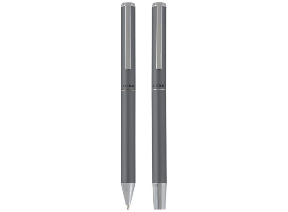 Set regalo con penna a sfera e penna roller in alluminio riciclato Lucetto (inchiostro nero)