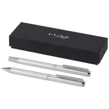 Set regalo con penna a sfera e penna roller in alluminio riciclato Lucetto (inchiostro nero)