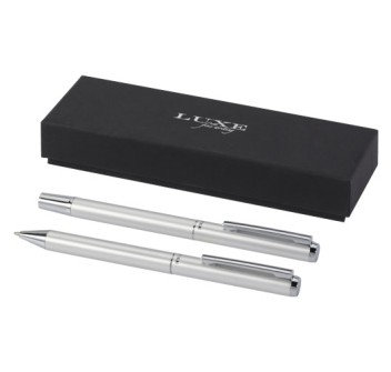Set regalo con penna a sfera e penna roller in alluminio riciclato Lucetto (inchiostro nero)