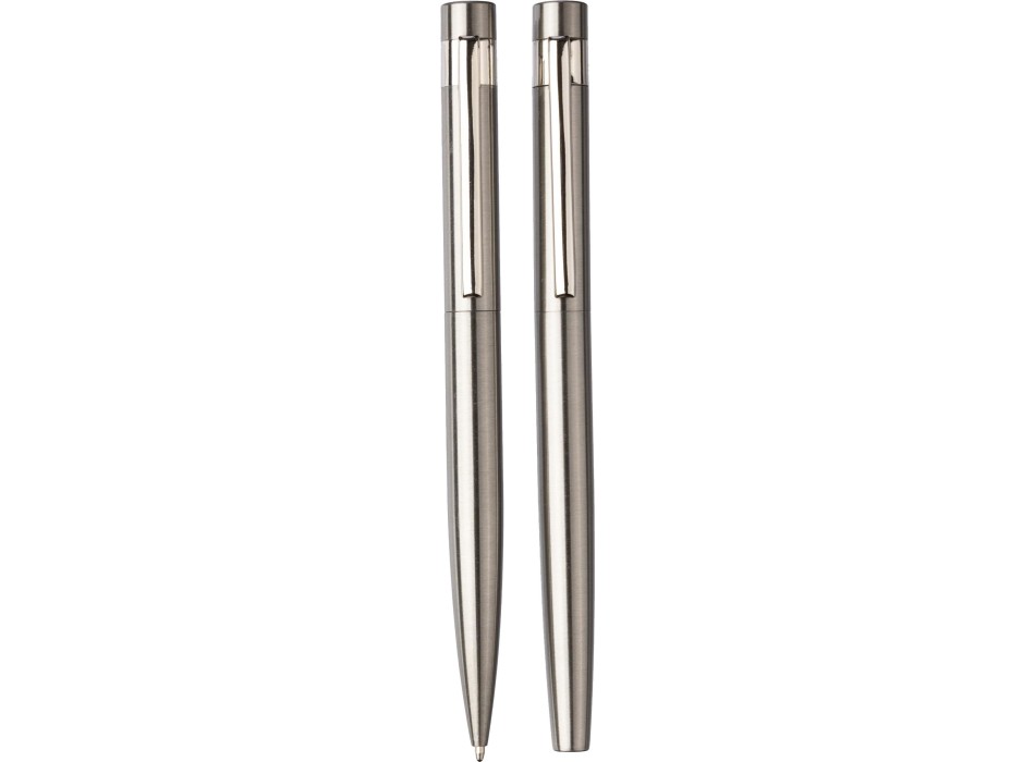 Set scrittura in acciaio inox riciclato composto da penna a sfera e rollerball
