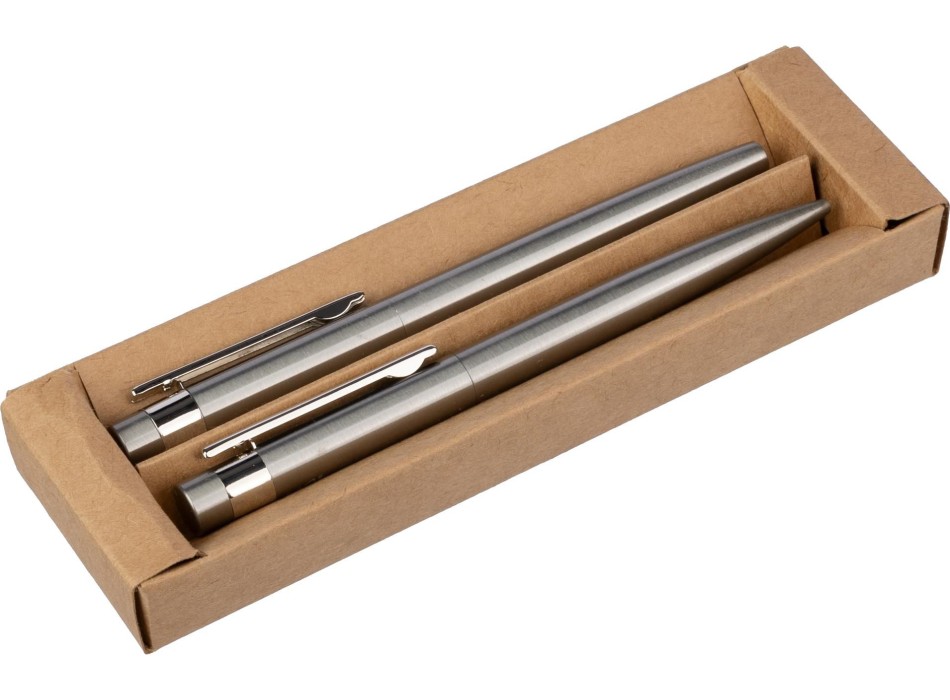 Set scrittura in acciaio inox riciclato composto da penna a sfera e rollerball