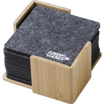 Set sottobicchieri in feltro rPET con custodia in bambù Lawrence