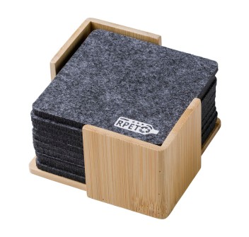 Set sottobicchieri in feltro rPET con custodia in bambù Lawrence
