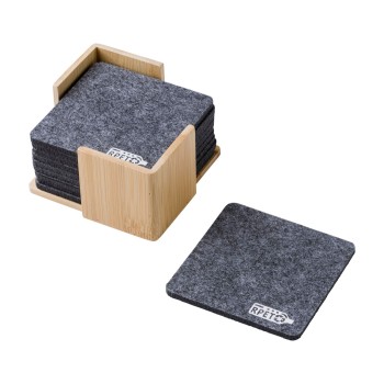 Set sottobicchieri in feltro rPET con custodia in bambù Lawrence