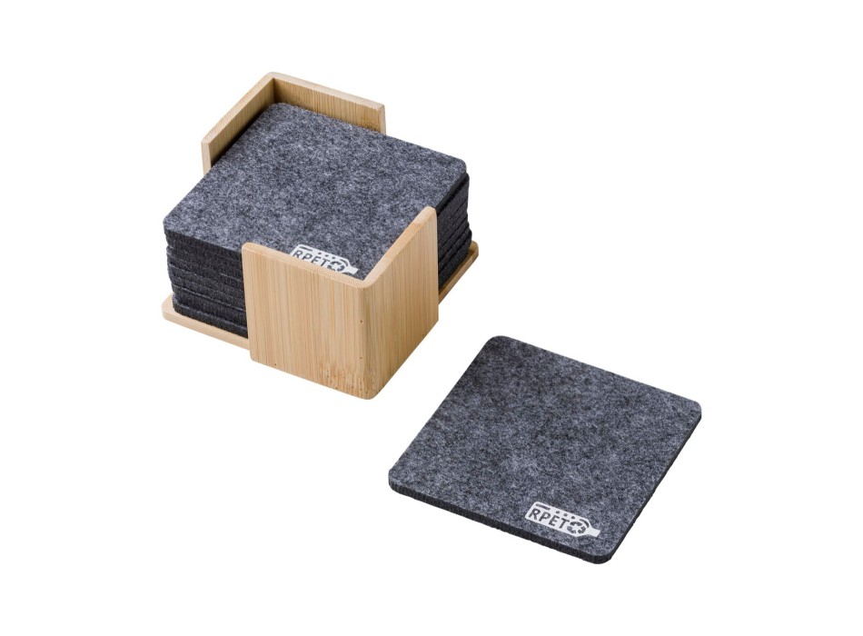 Set sottobicchieri in feltro rPET con custodia in bambù Lawrence