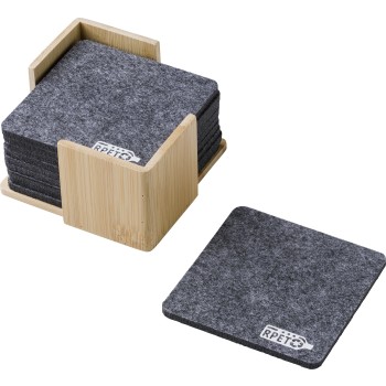 Set sottobicchieri in feltro rPET con custodia in bambù Lawrence