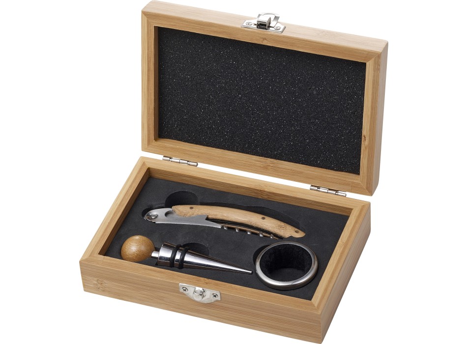 Set vino in bamboo ed acciaio inox Leonie
