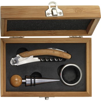 Set vino in bamboo ed acciaio inox Leonie