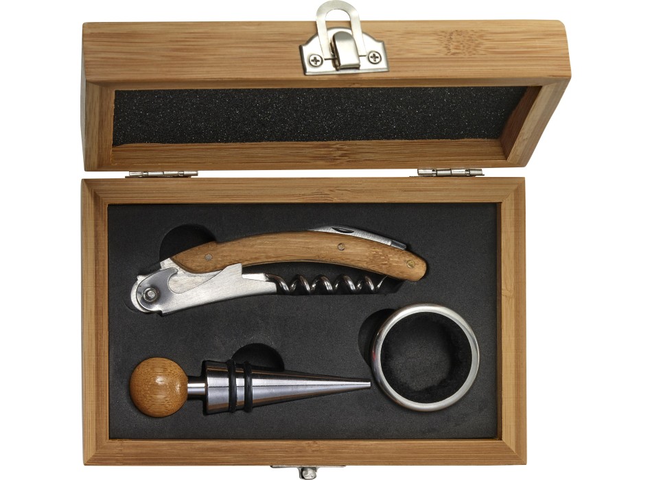 Set vino in bamboo ed acciaio inox Leonie