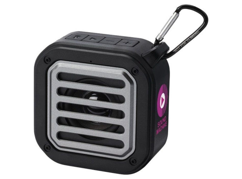 Speaker Bluetooth® IPX5 a ricarica solare in plastica riciclata RCS da 3 W con moschettone Solo 