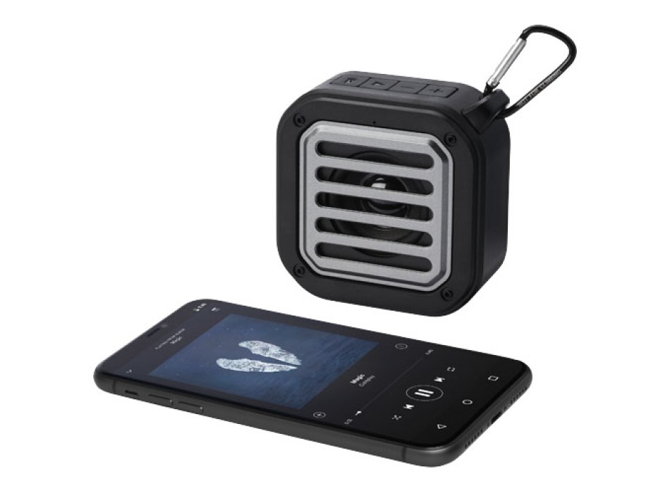 Speaker Bluetooth® IPX5 a ricarica solare in plastica riciclata RCS da 3 W con moschettone Solo 
