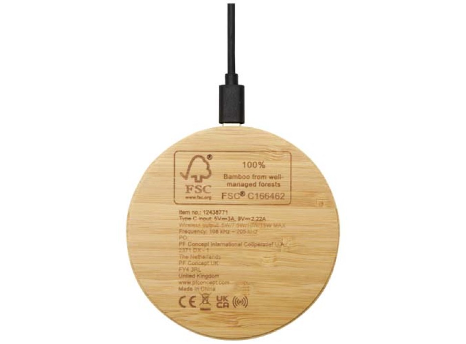 Stazione di ricarica wireless in bambù da 15 W Essence